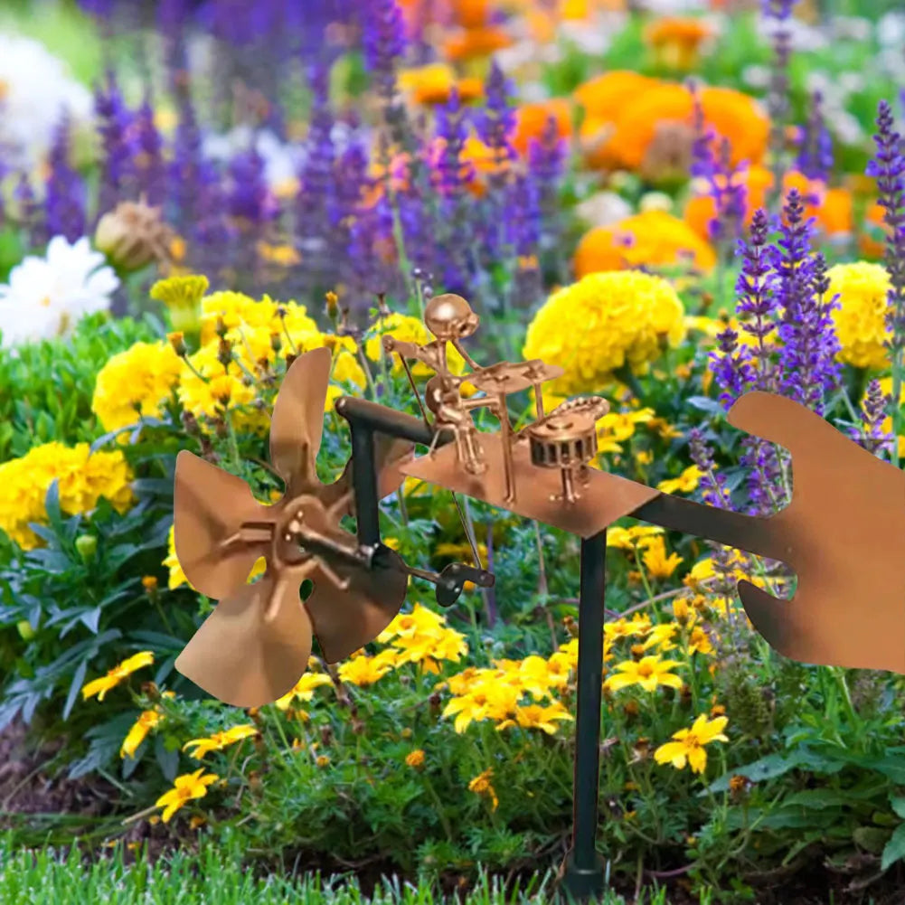 Decorative Wind Power Rock Art Statue Beat The Drums with The Wind Percussionist Music Figurines and Statues for Garden Yard