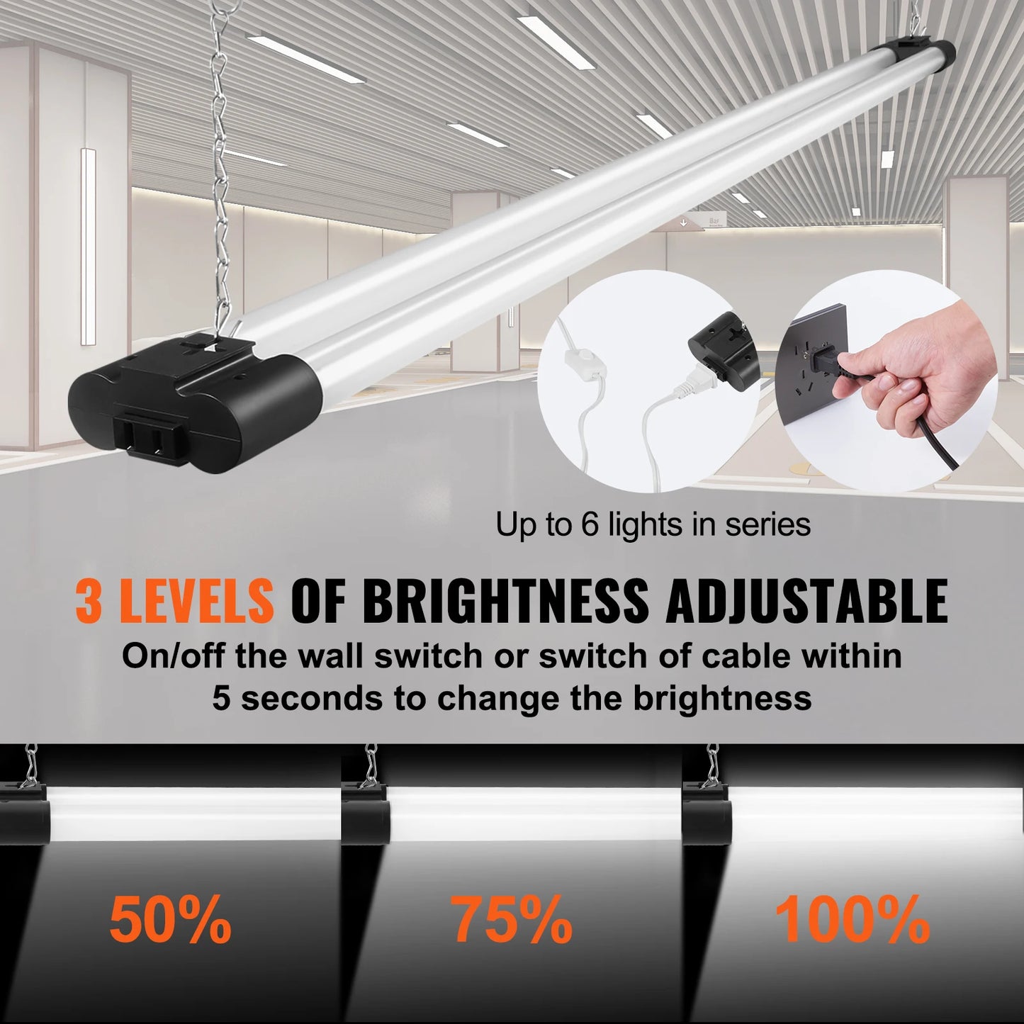 SucceBuy 4/10 Pack LED Linkable Shop Light Fixture 4FT 40W 4500LM Hanging Mount Ceiling Lights for Garage Warehouse Home Office