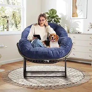 Large Indoor Outdoor Rocking Chair, Oversized Rocking Papasan Chair with Thick Cushion and Frame Outdoor Rocker, Comfy Wicker Eg