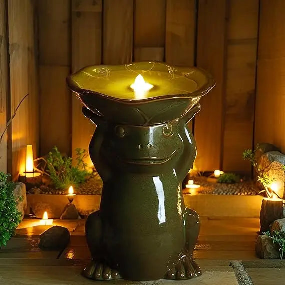 2-Tier Stone Like Outdoor Water Fountain with Birds, Bird Bath Outdoor Waterfall Fountain Decor, Freestanding Water Fountains w