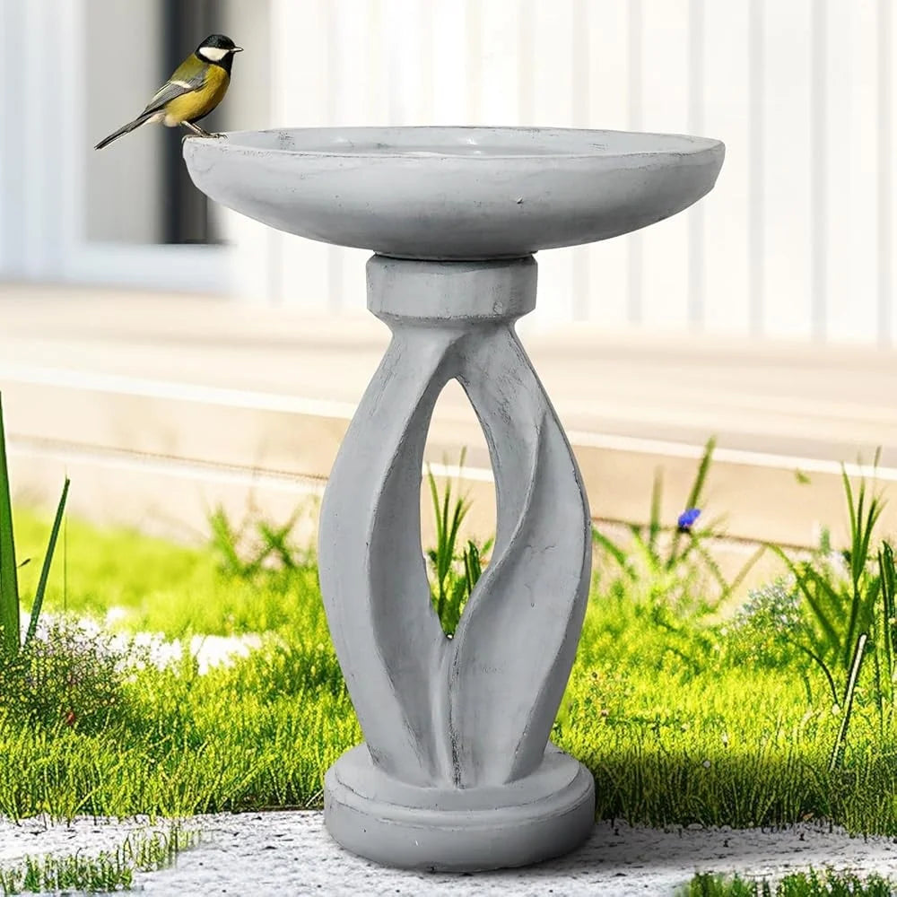 21.8 Inch Modern Concrete Bird Bath Elegant Design Durable Weather-Resistant Attracts Birds Enhances Garden Patio Lawn Outdoor