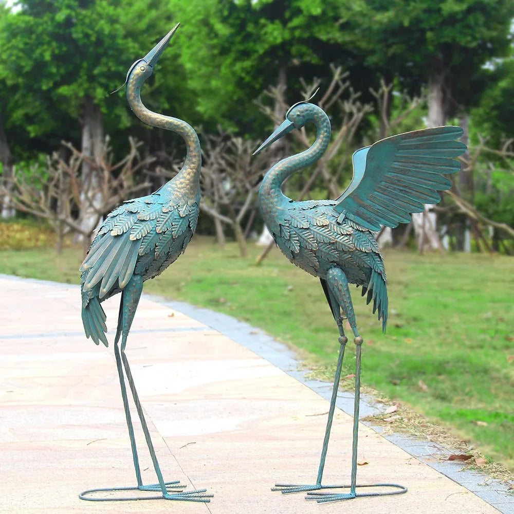 33-37 Inch Metal Crane Garden Statue Décor, Bird Garden Sculpture & Statues, Outdoor Decoration for Yard Patio Lawn Backyard Poo