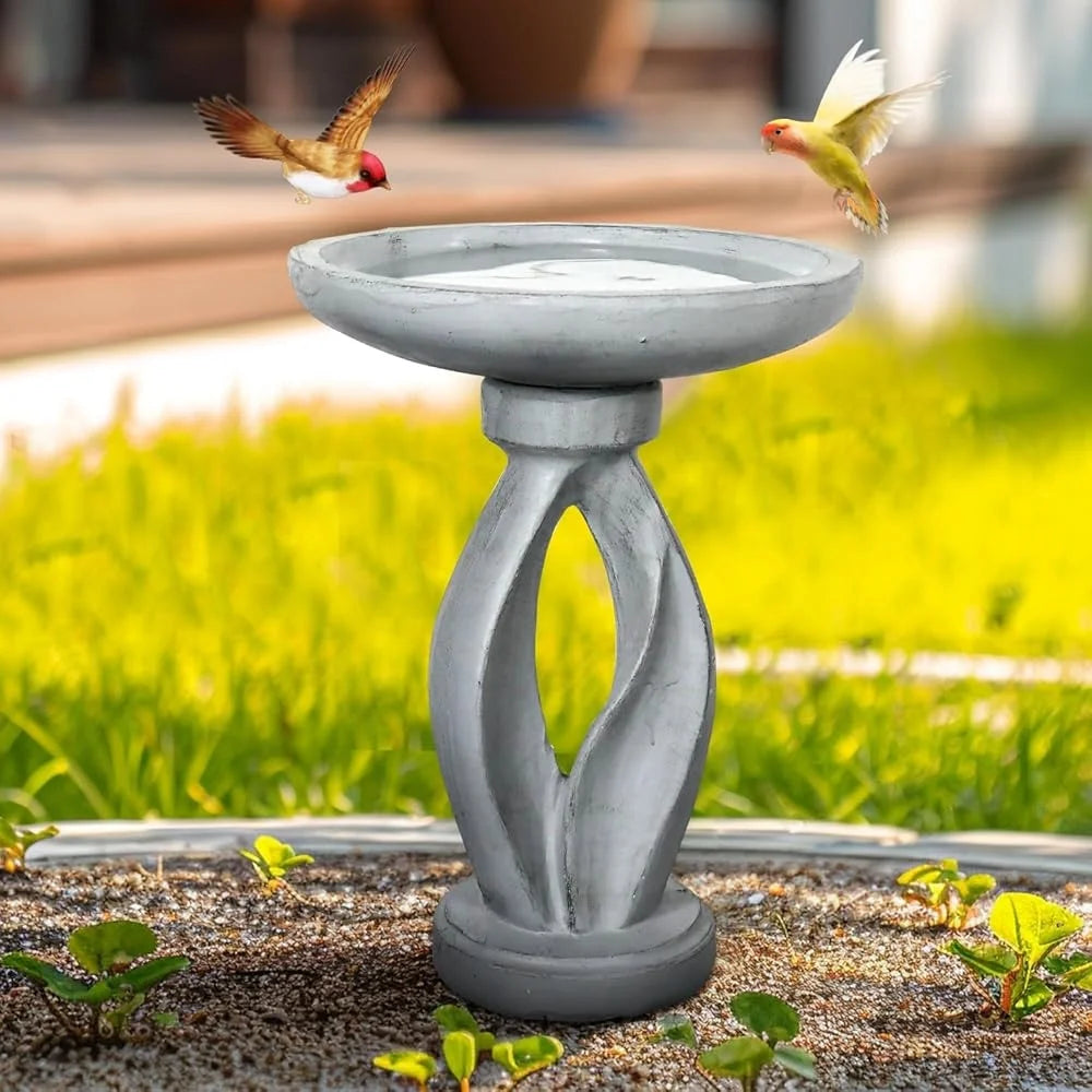 21.8 Inch Modern Concrete Bird Bath Elegant Design Durable Weather-Resistant Attracts Birds Enhances Garden Patio Lawn Outdoor