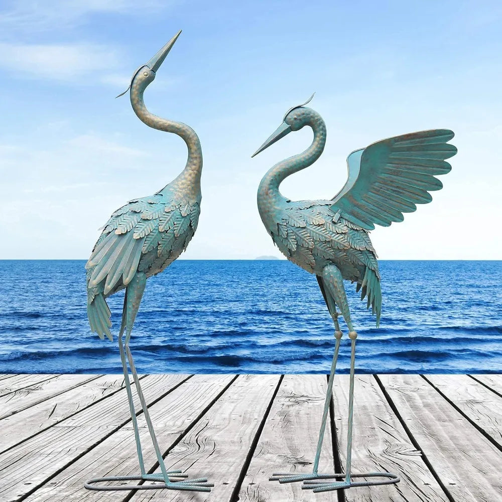 33-37 Inch Metal Crane Garden Statue Décor, Bird Garden Sculpture & Statues, Outdoor Decoration for Yard Patio Lawn Backyard Poo