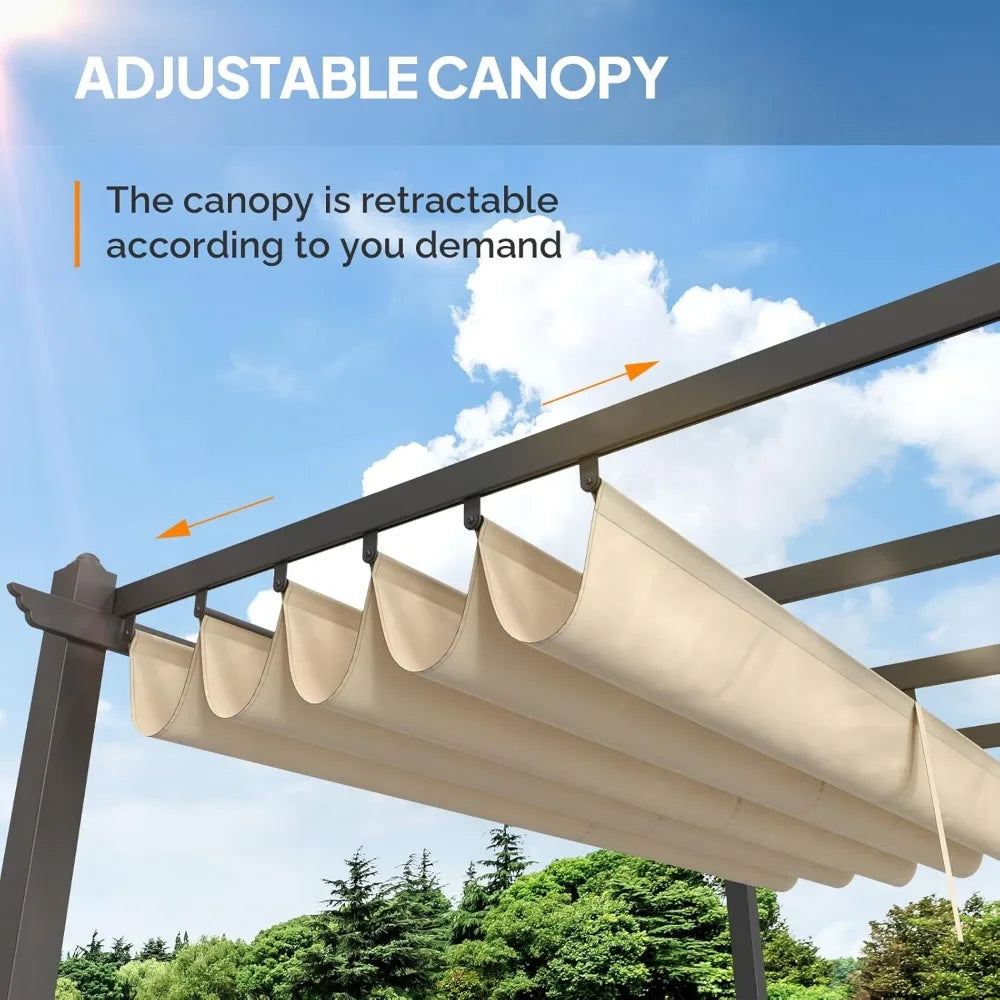 10’x 10' Outdoor Pergola Retractable Aluminum Pergola Canopy with Adjustable Roof, Patio Pergola for Deck, Porch, Garden, Yard