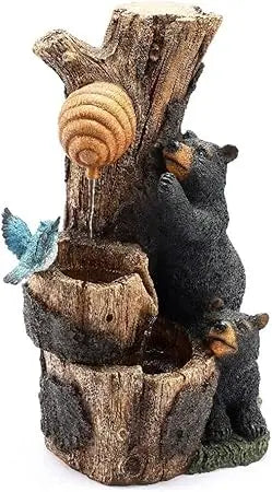LuxenHome 28 Inch Tall Outdoor Water Fountain, Owl and Sunflower Cascading Waterfall Fountain Outdoor and Indoor with LED Lights