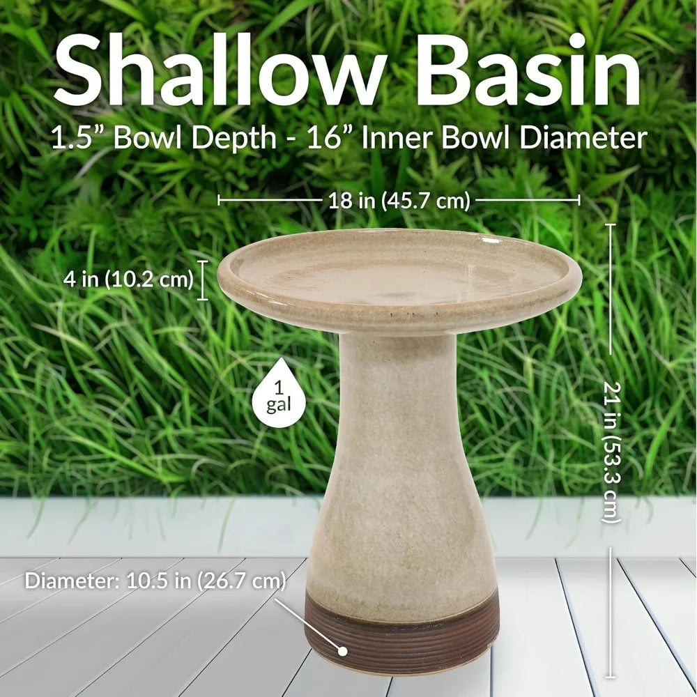 Sunnydaze 21" H Ceramic Bird Bath for Outside - Hand-Painted Outdoor Bird Bath Bowl, UV/Frost-Resistant Finish - Yam - Ribbed Pe