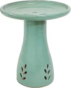 Sunnydaze 21" H Ceramic Bird Bath for Outside - Hand-Painted Outdoor Bird Bath Bowl, UV/Frost-Resistant Finish - Yam - Ribbed Pe