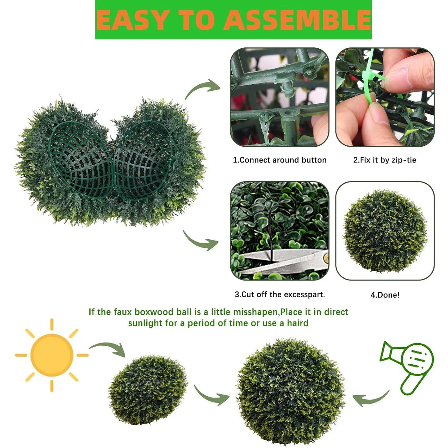 2PCS Topiary Balls Artificial Outdoor Indoor Home Decor Faux Topiary Cedar Balls for Birthday Wedding Party Festival Supplies