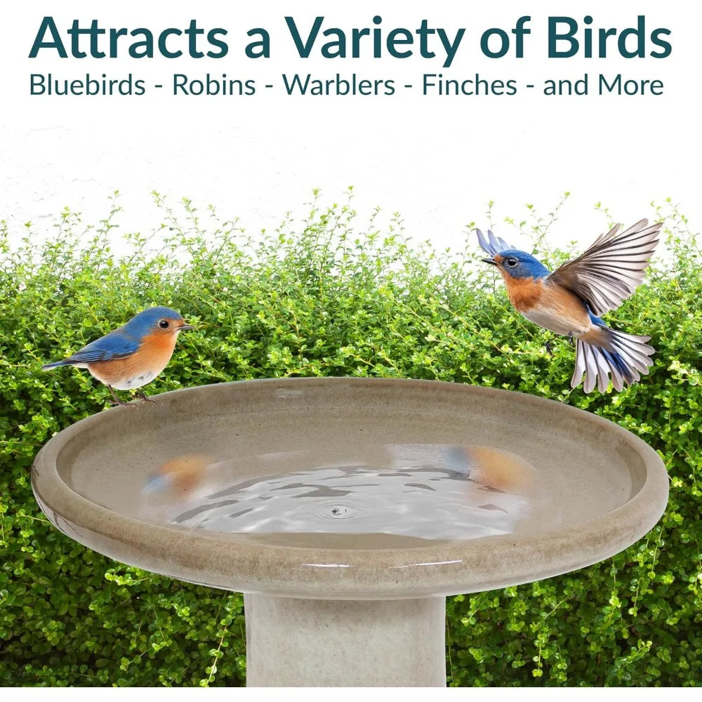 Sunnydaze 21" H Ceramic Bird Bath for Outside - Hand-Painted Outdoor Bird Bath Bowl, UV/Frost-Resistant Finish - Yam - Ribbed Pe