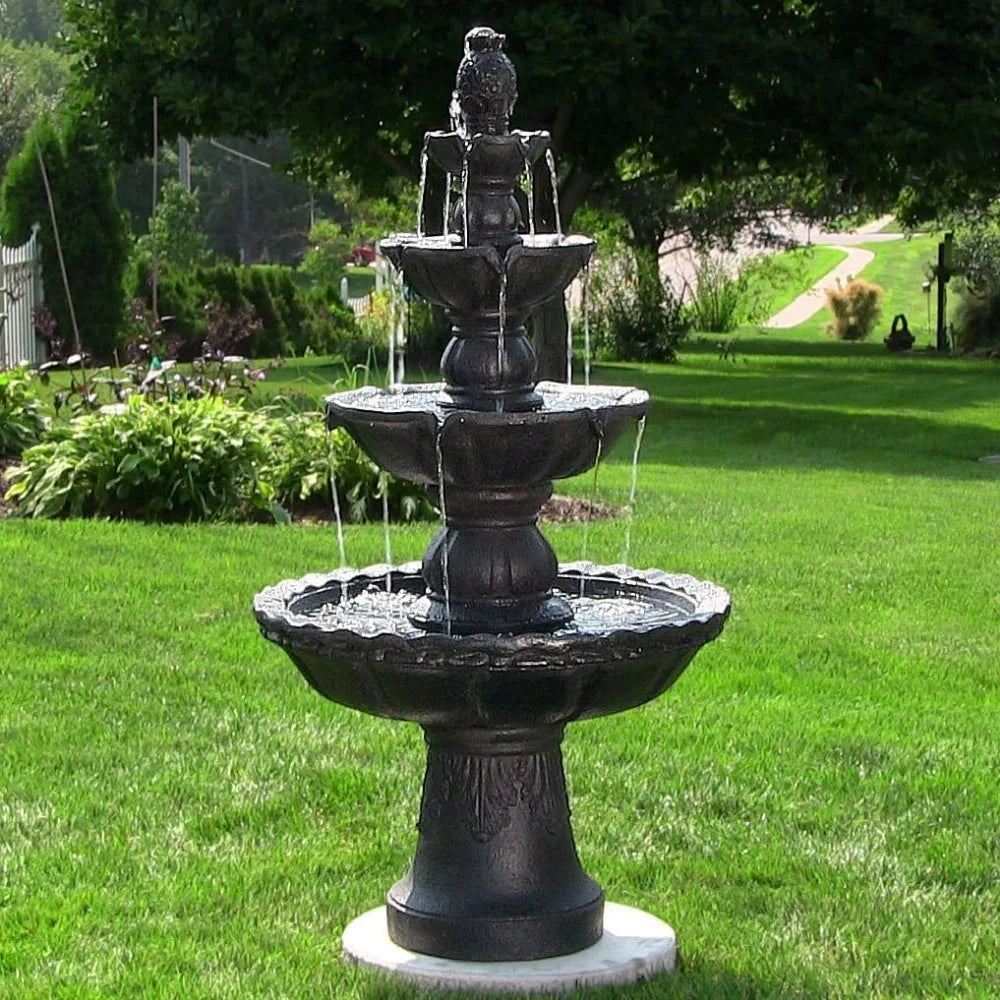 Pineapple 52-Inch 4-Tier Outdoor Water Fountain - Tall Outdoor Fountain for Garden, Patio or Yard - Black