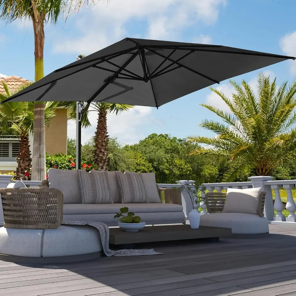 Luxury 10' X 10' Cantilever Patio Umbrella, 360°Rotation,Large Rectangular Cantilever Patio Umbrellas, Heavy Duty Aluminum