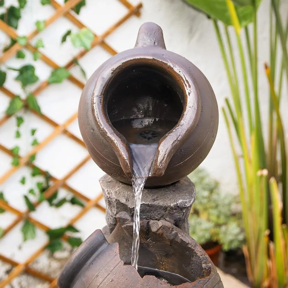 45.67''H Water Fountain Outdoor with Planter Pot 5 Tiers Cascading Waterfall Garden Fountains Indoor LED Lights Water Feature De