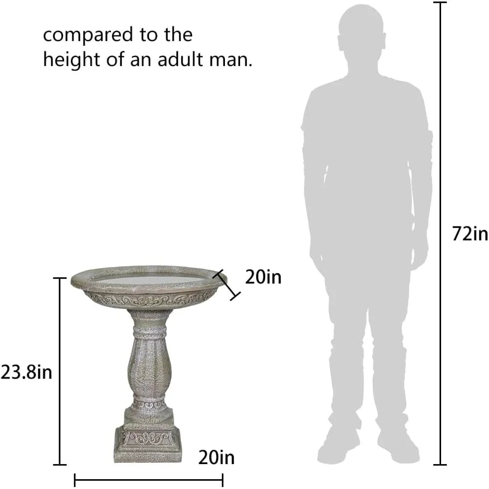 20 Inch Diameter Outdoor Birdbath with Pedestal Modern Garden Decor Durable Concrete Bird Spa and Feeder Backyard Wildlife