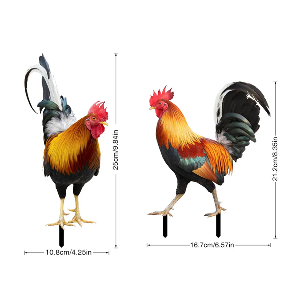 2PCS Chicken Sculpture Weatherproof Chicken Fence Sculpture Garden Decorations Acrylic for Garden Patio Backyard Decoration