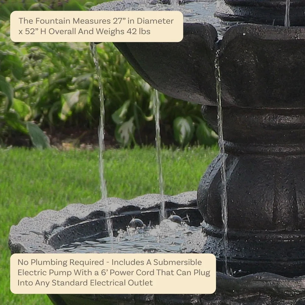 Pineapple 52-Inch 4-Tier Outdoor Water Fountain - Tall Outdoor Fountain for Garden, Patio or Yard - Black