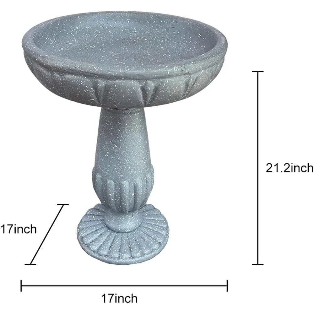 Outdoor Pedestal Bird Bath 21.2 Inch Durable Fiber Reinforced Concrete Stylish Garden Decor Water Source Birds Backyard Lawn