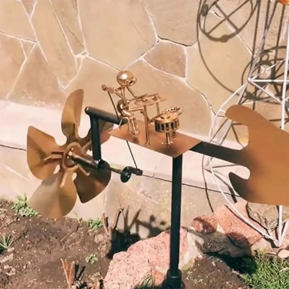 Decorative Wind Power Rock Art Statue Beat The Drums with The Wind Percussionist Music Figurines and Statues for Garden Yard