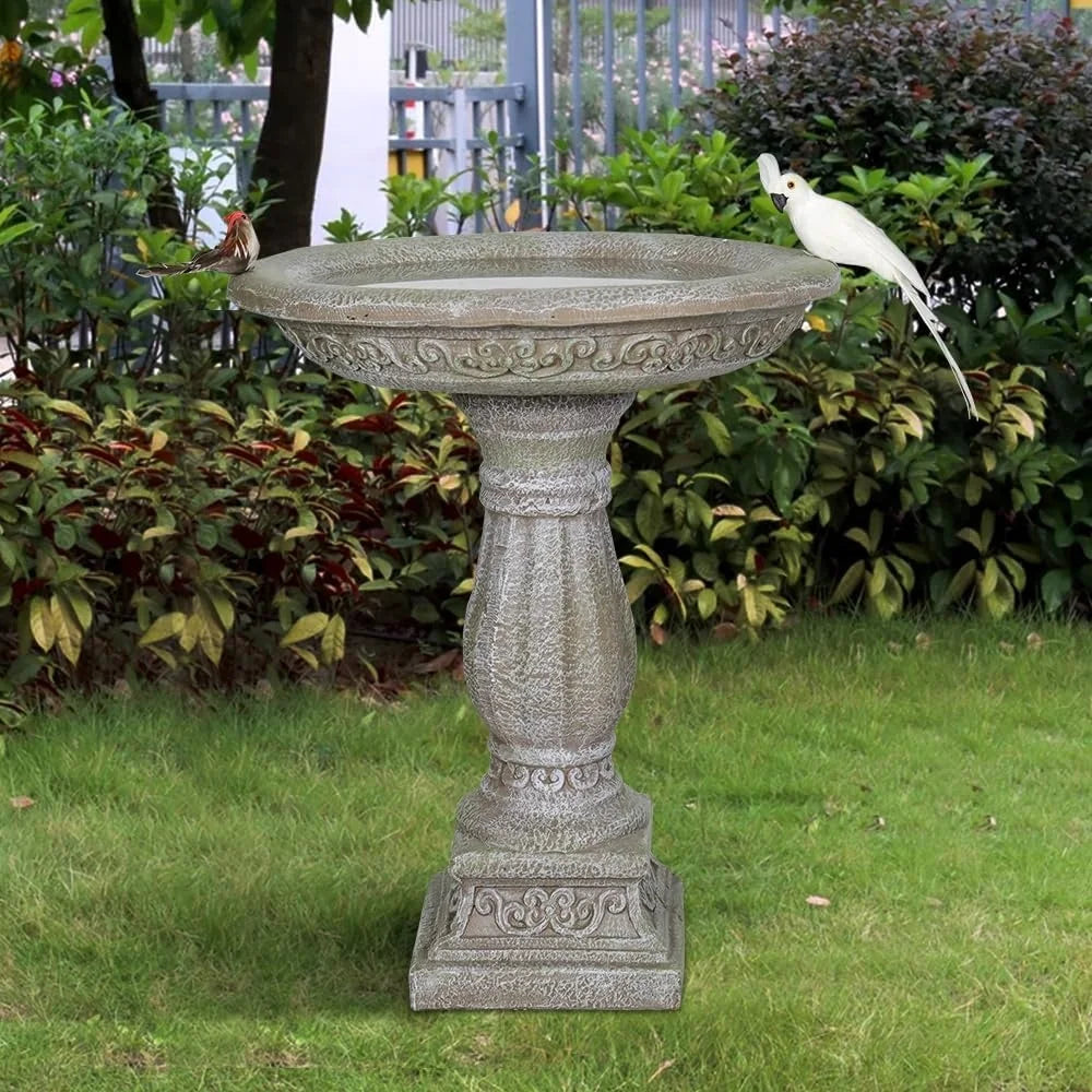 20 Inch Diameter Outdoor Birdbath with Pedestal Modern Garden Decor Durable Concrete Bird Spa and Feeder Backyard Wildlife