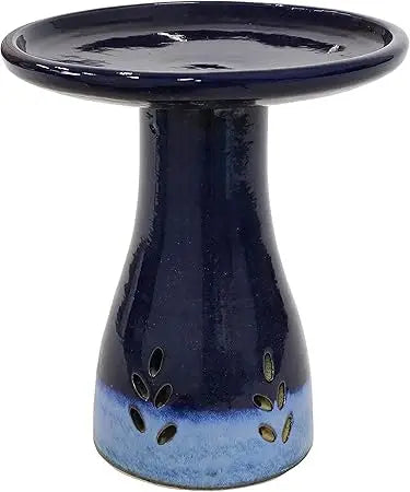 Sunnydaze 21" H Ceramic Bird Bath for Outside - Hand-Painted Outdoor Bird Bath Bowl, UV/Frost-Resistant Finish - Yam - Ribbed Pe
