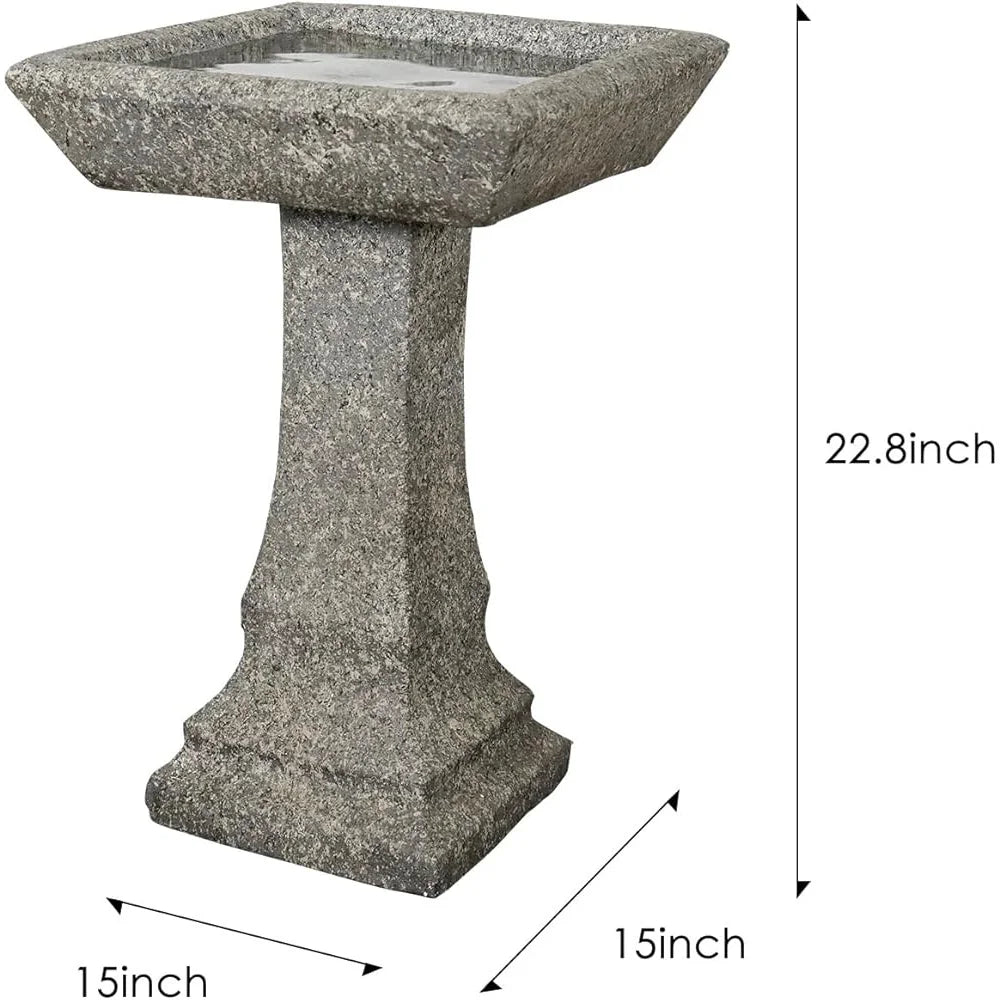 Freestanding Birdbath Outdoor 15In Diameter Concrete Garden Bird Bath Feeder Bowl Pedestal Durable Weather Resistant Easy