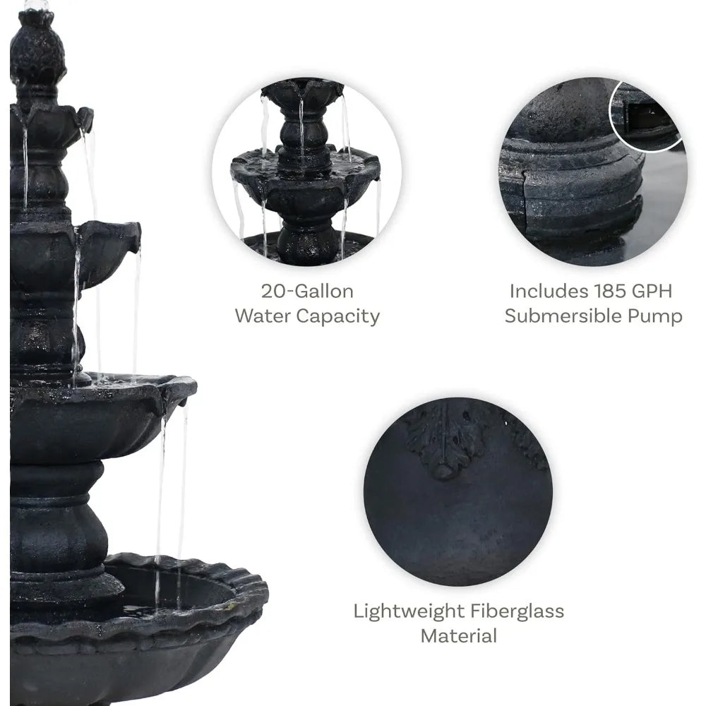 Pineapple 52-Inch 4-Tier Outdoor Water Fountain - Tall Outdoor Fountain for Garden, Patio or Yard - Black