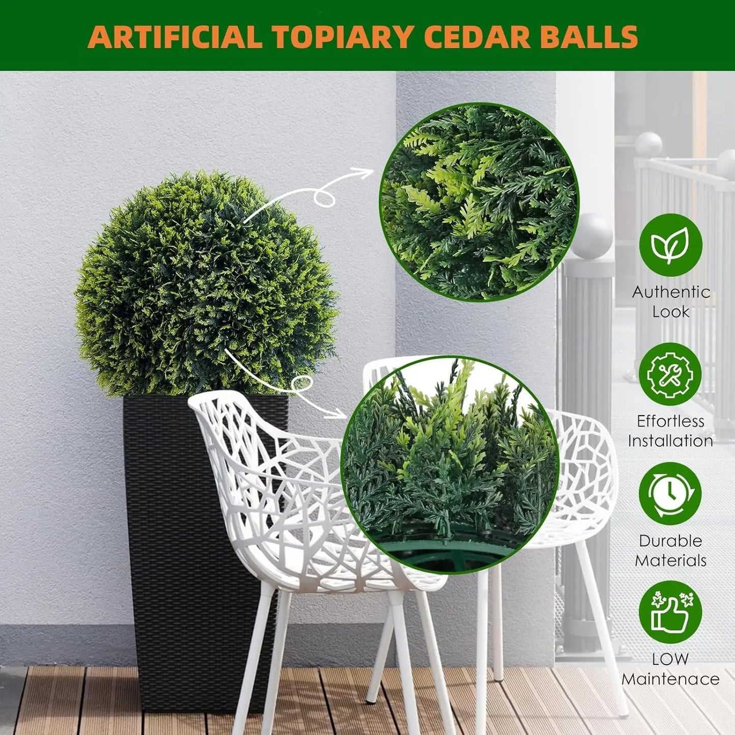 2PCS Topiary Balls Artificial Outdoor Indoor Home Decor Faux Topiary Cedar Balls for Birthday Wedding Party Festival Supplies