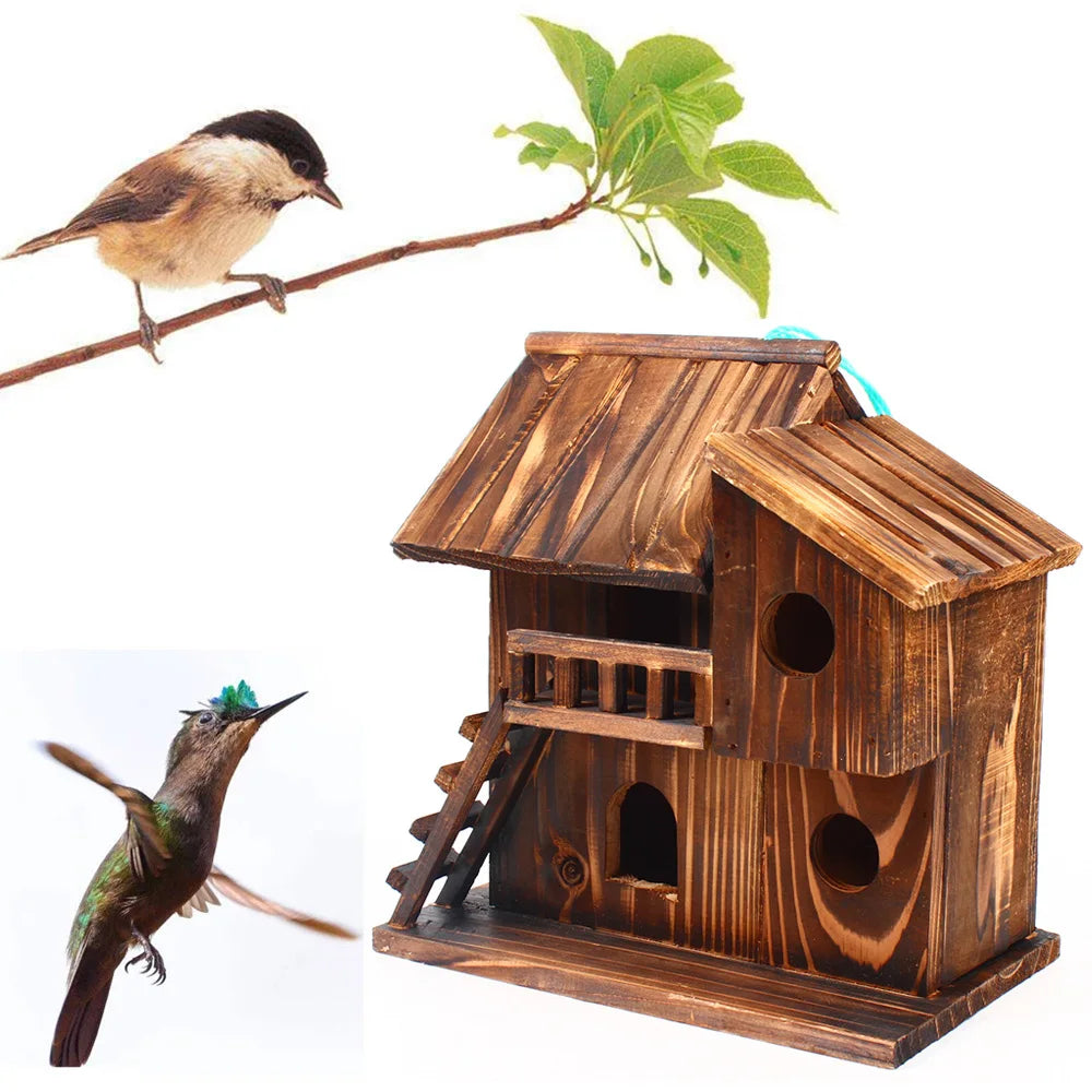 Wood Bird House, Hanging Bird House, Brown Bird House Squirrel House Nesting Box Bird Nature Animals