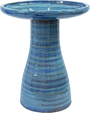 Sunnydaze 21" H Ceramic Bird Bath for Outside - Hand-Painted Outdoor Bird Bath Bowl, UV/Frost-Resistant Finish - Yam - Ribbed Pe