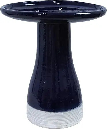 Sunnydaze 21" H Ceramic Bird Bath for Outside - Hand-Painted Outdoor Bird Bath Bowl, UV/Frost-Resistant Finish - Yam - Ribbed Pe