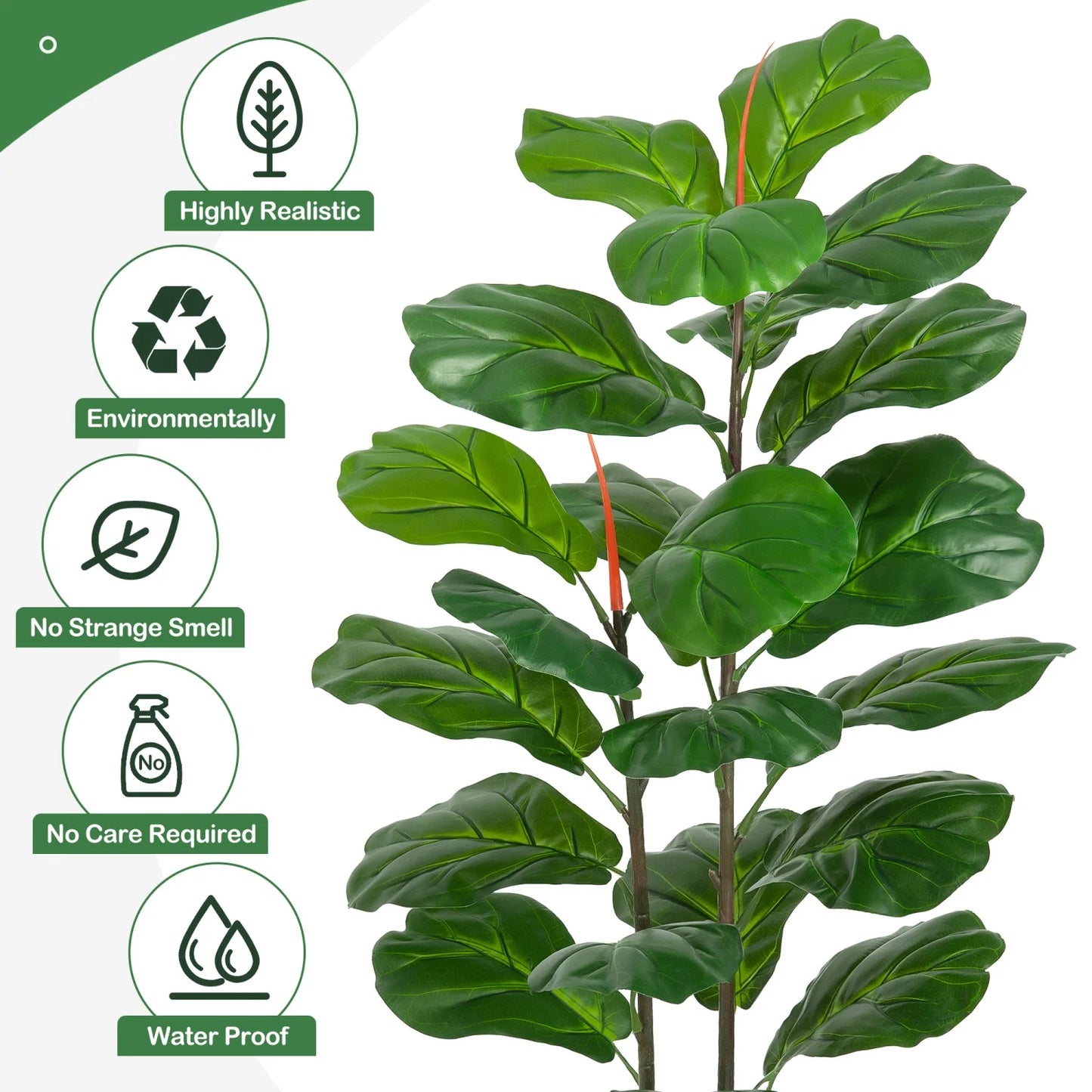Artificial Fiddle Leaf Fig Tree, 39" Tall, Faux Ficus Faux Plantfor Home Office Living Room Decor