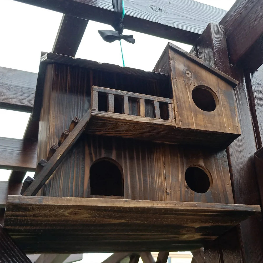 Pet Bird Squirrel Wooden Hanging Cage House Toy Outdoor