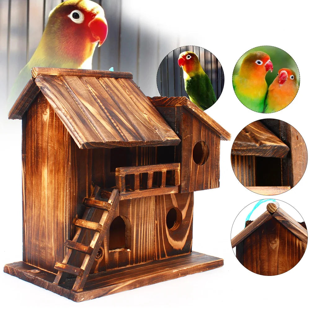 Pet Bird Squirrel Wooden Hanging Cage House Toy Outdoor