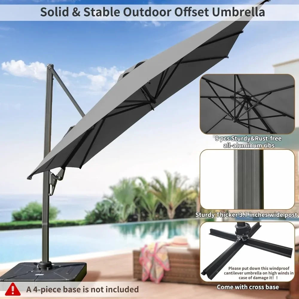 Luxury 10' X 10' Cantilever Patio Umbrella, 360°Rotation,Large Rectangular Cantilever Patio Umbrellas, Heavy Duty Aluminum