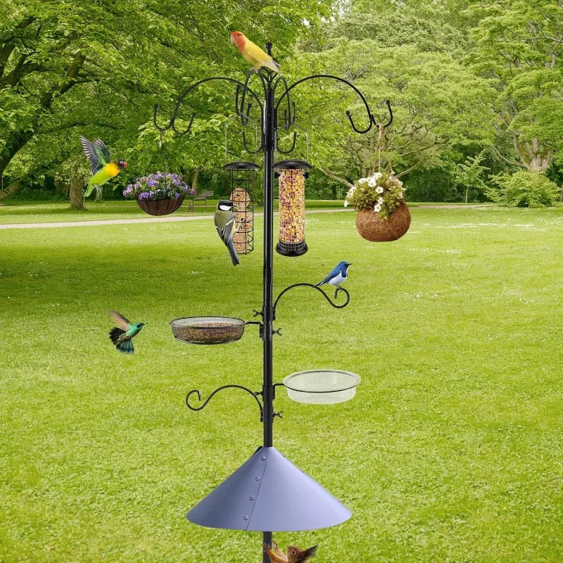 Deluxe Bird Feeding Station Kit Bird Feeder Pole Hanging Kit Multi Bird Feeders with Squirrel Baffle