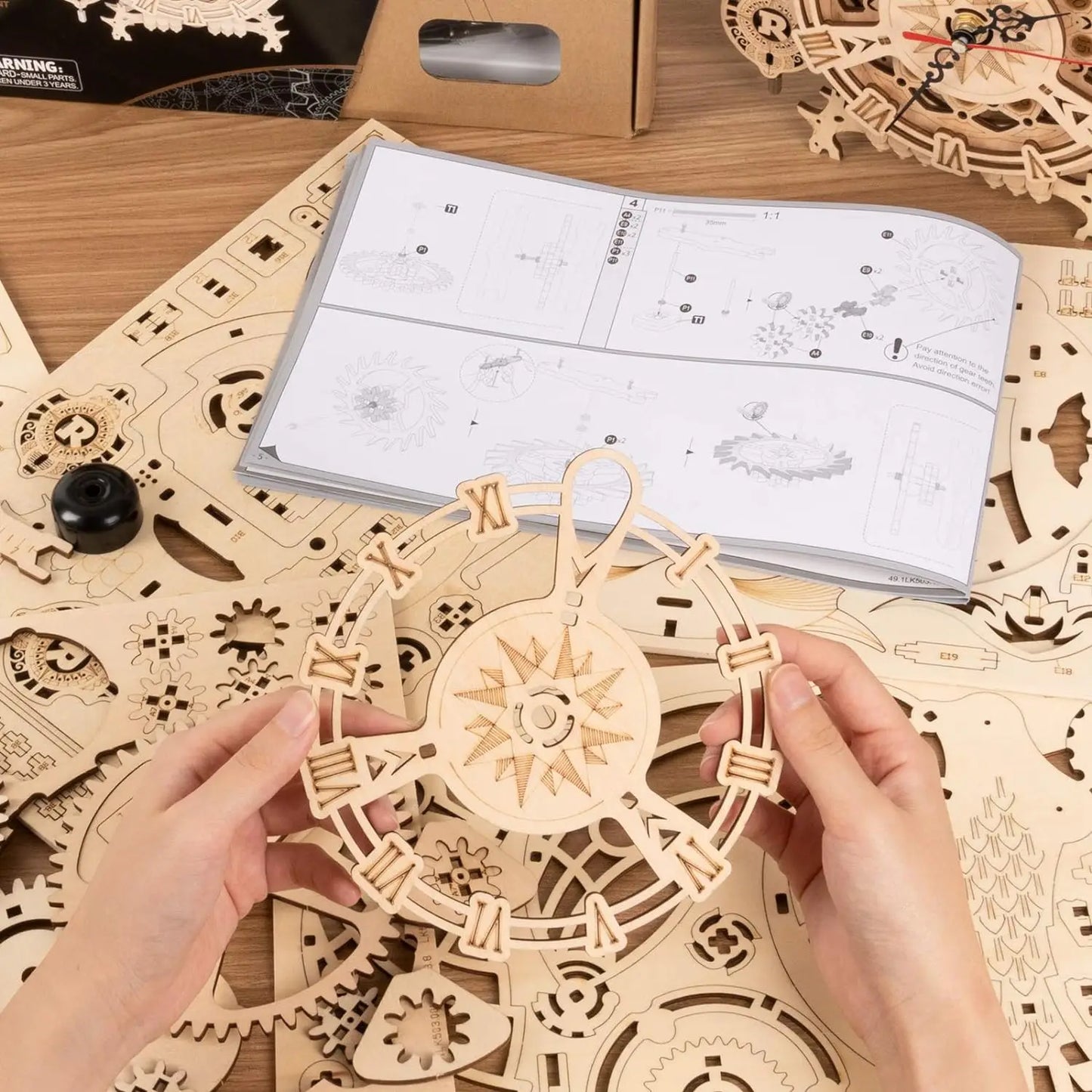 Robotime ROKR 3D Wooden Puzzle Owl Clock Model Building Kit Toys for Children Kids Boys LK503