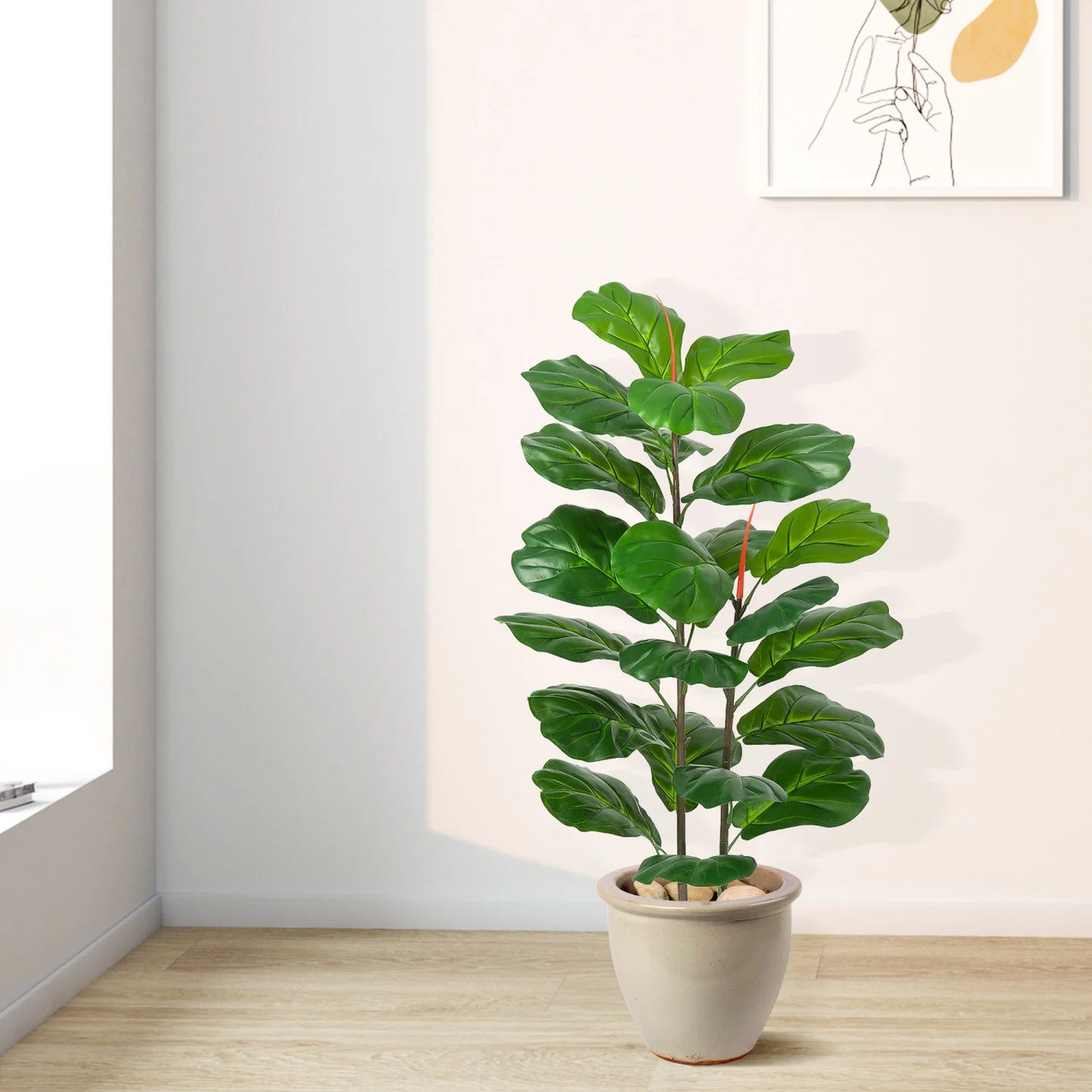 Artificial Fiddle Leaf Fig Tree, 39" Tall, Faux Ficus Faux Plantfor Home Office Living Room Decor