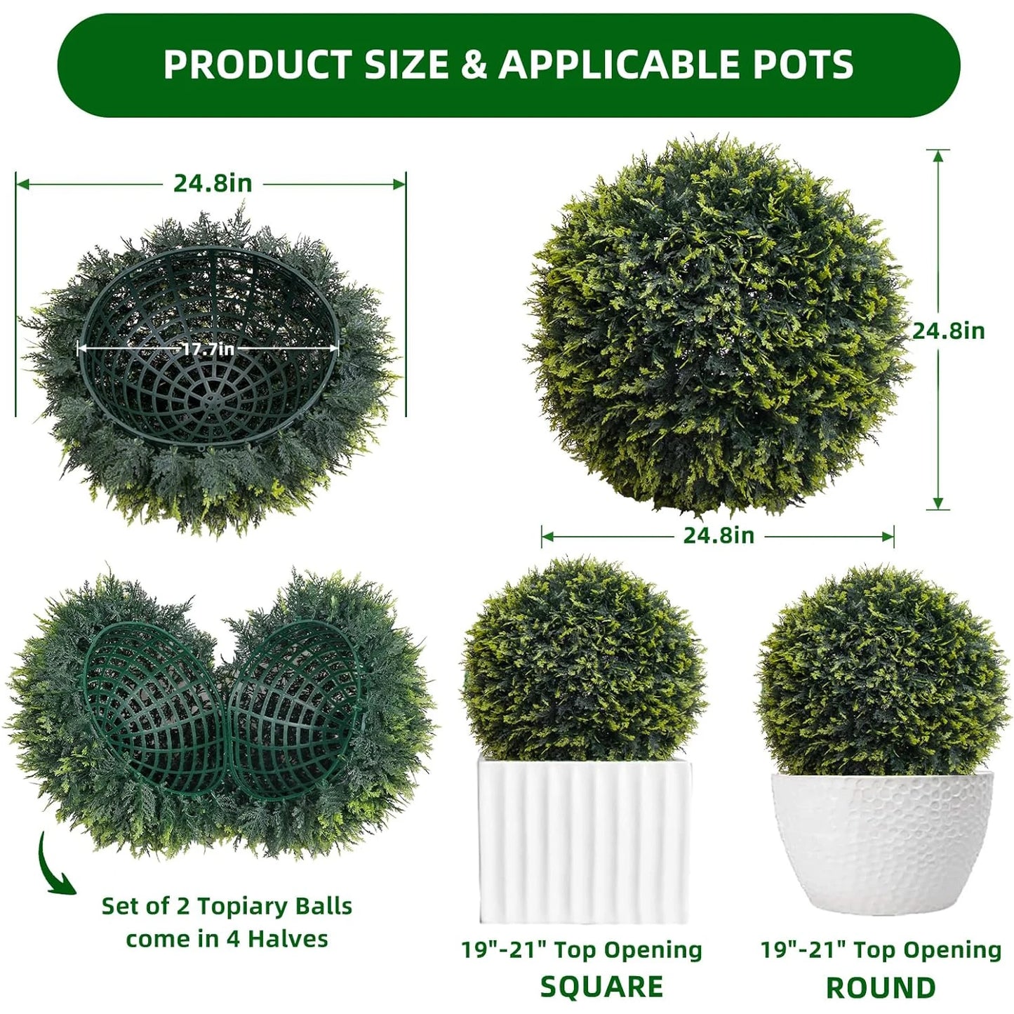 2PCS Topiary Balls Artificial Outdoor Indoor Home Decor Faux Topiary Cedar Balls for Birthday Wedding Party Festival Supplies