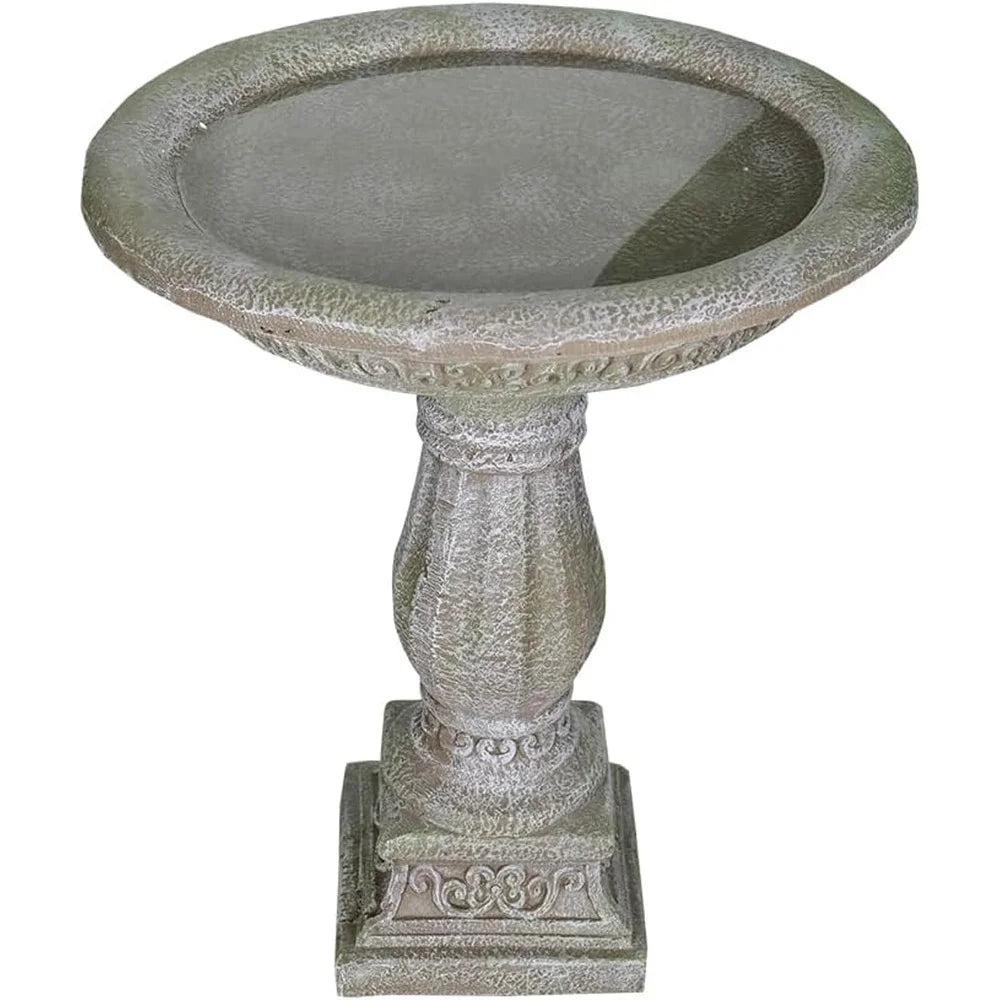 20 Inch Diameter Outdoor Birdbath with Pedestal Modern Garden Decor Durable Concrete Bird Spa and Feeder Backyard Wildlife
