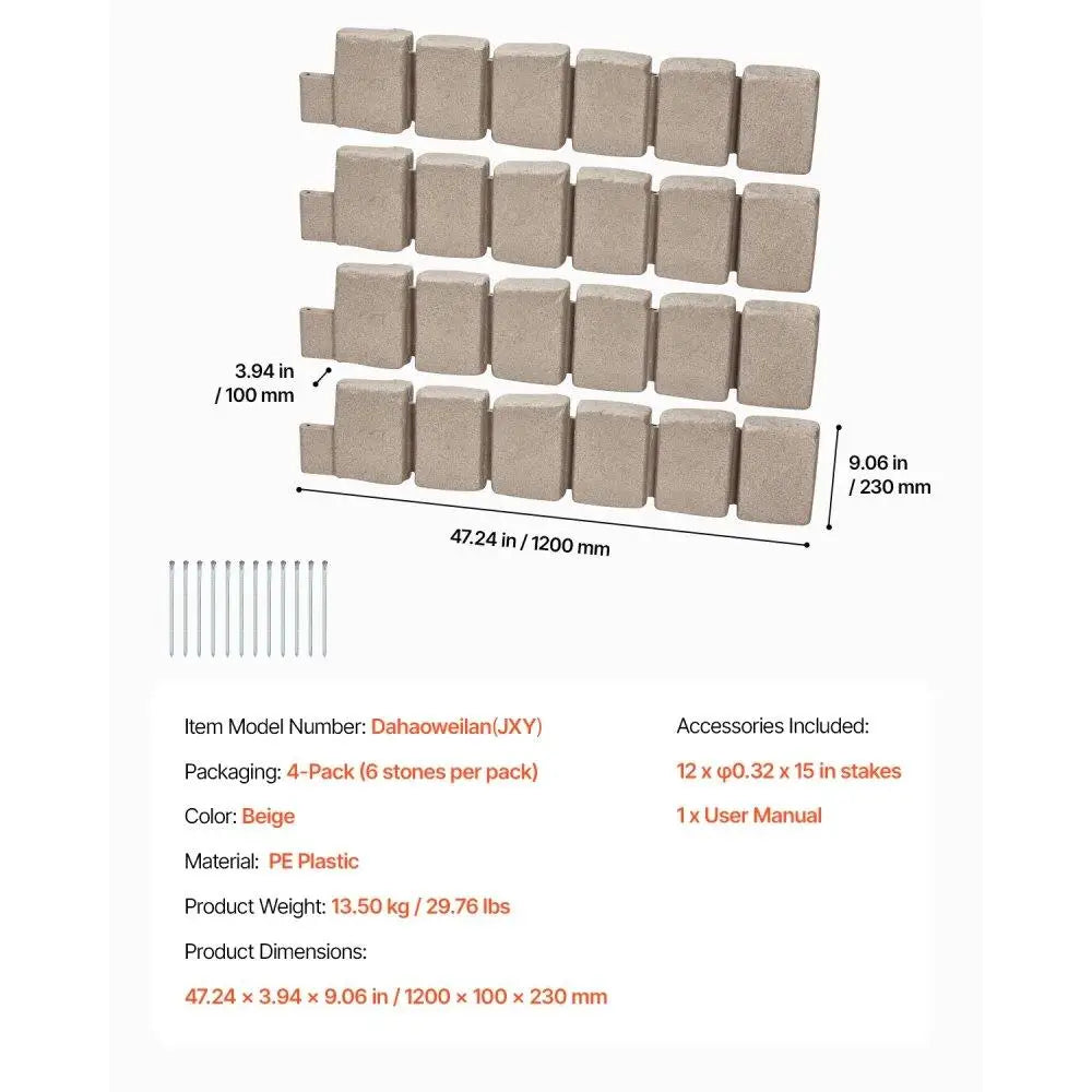 Artificial Stone Decorative Landscape Edging Tiles 47.2x9in Stain & Weather Resistant No Dig Patio Border
