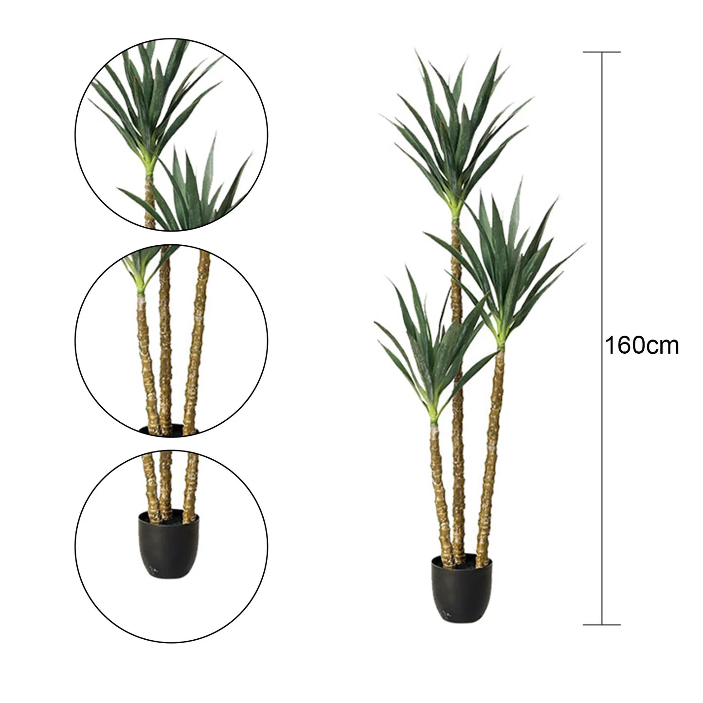 Artificial Tree 160cm Faux Agave Plant With 3 Trunks Tall Faux Plant Garden Artificial Tree For Home Office Decor Indoor Outdoor