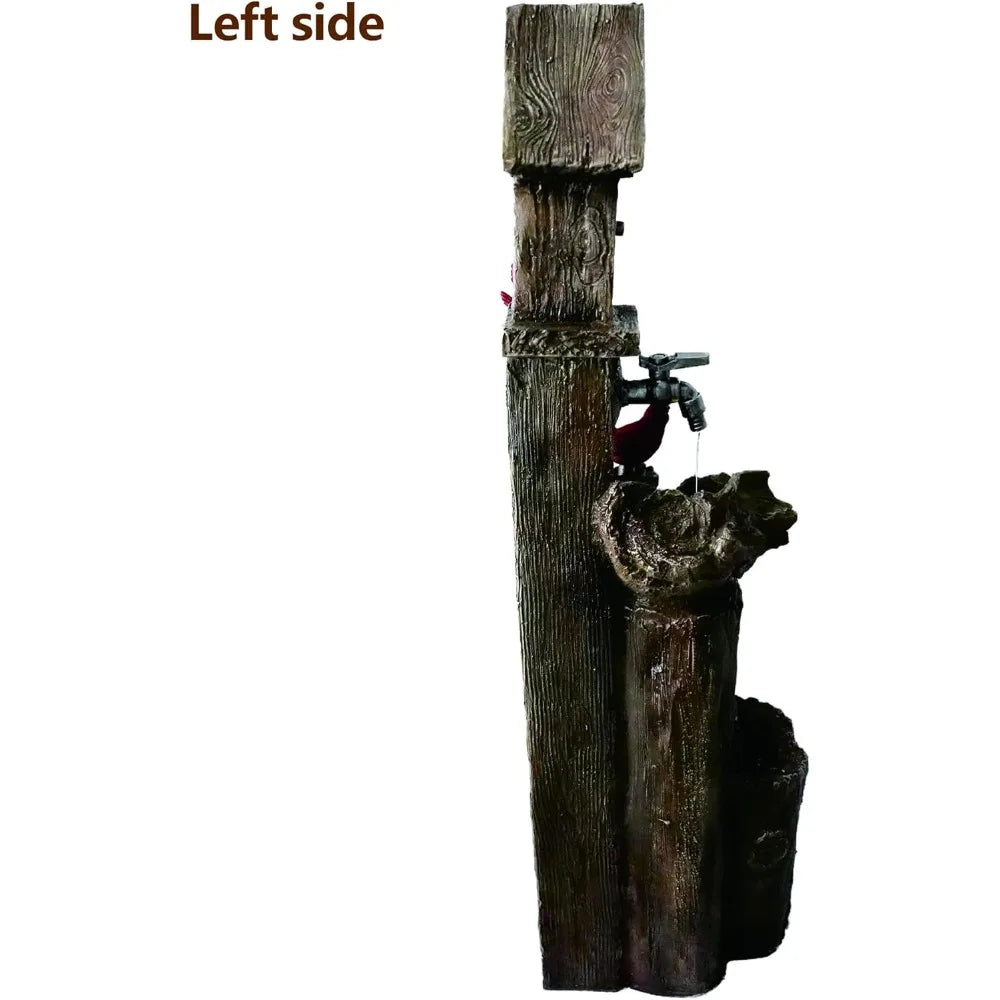 Decorative Garden Birdhouse Three Tier Water Fountain Outdoor with LED Lights and Water Wheel