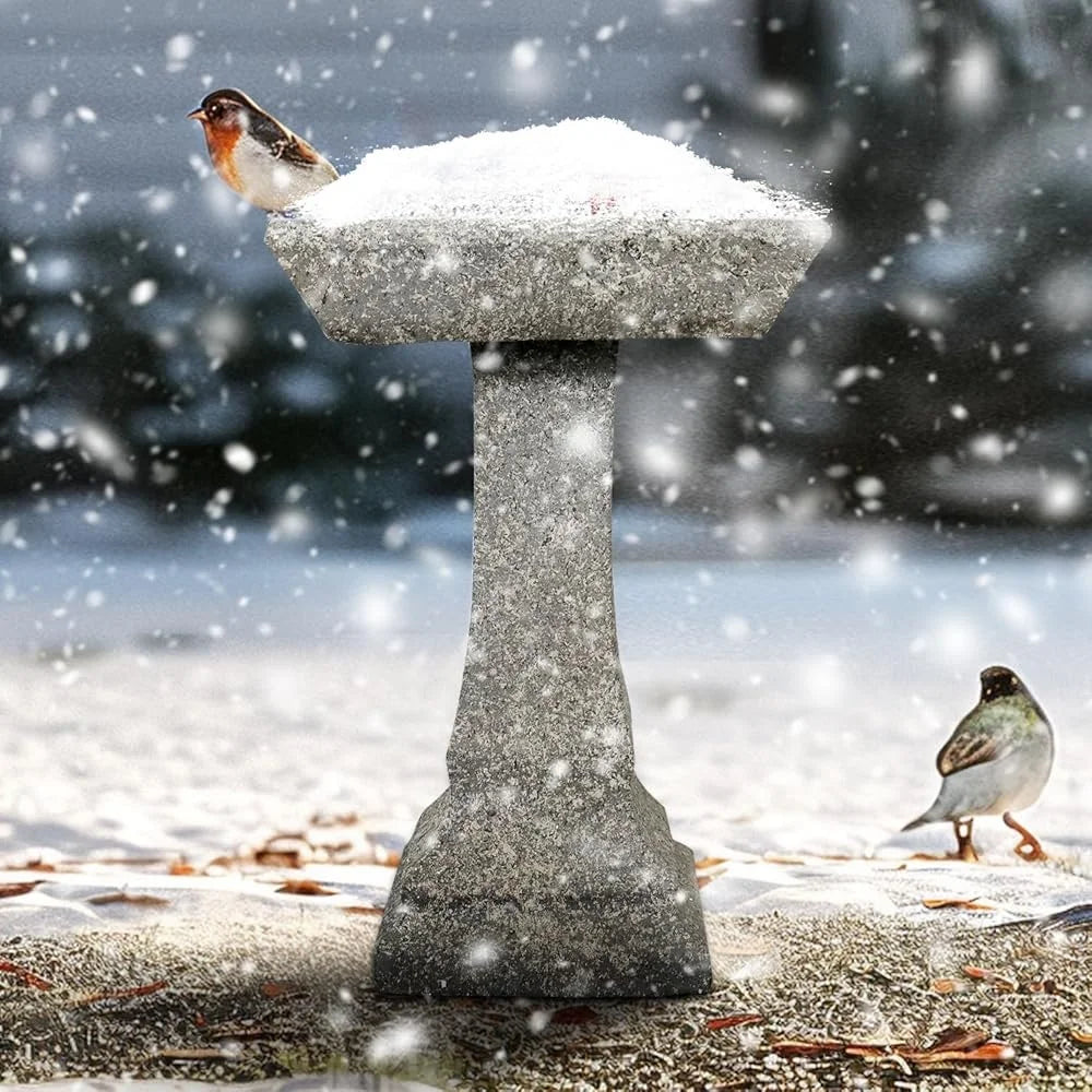 Freestanding Birdbath Outdoor 15In Diameter Concrete Garden Bird Bath Feeder Bowl Pedestal Durable Weather Resistant Easy