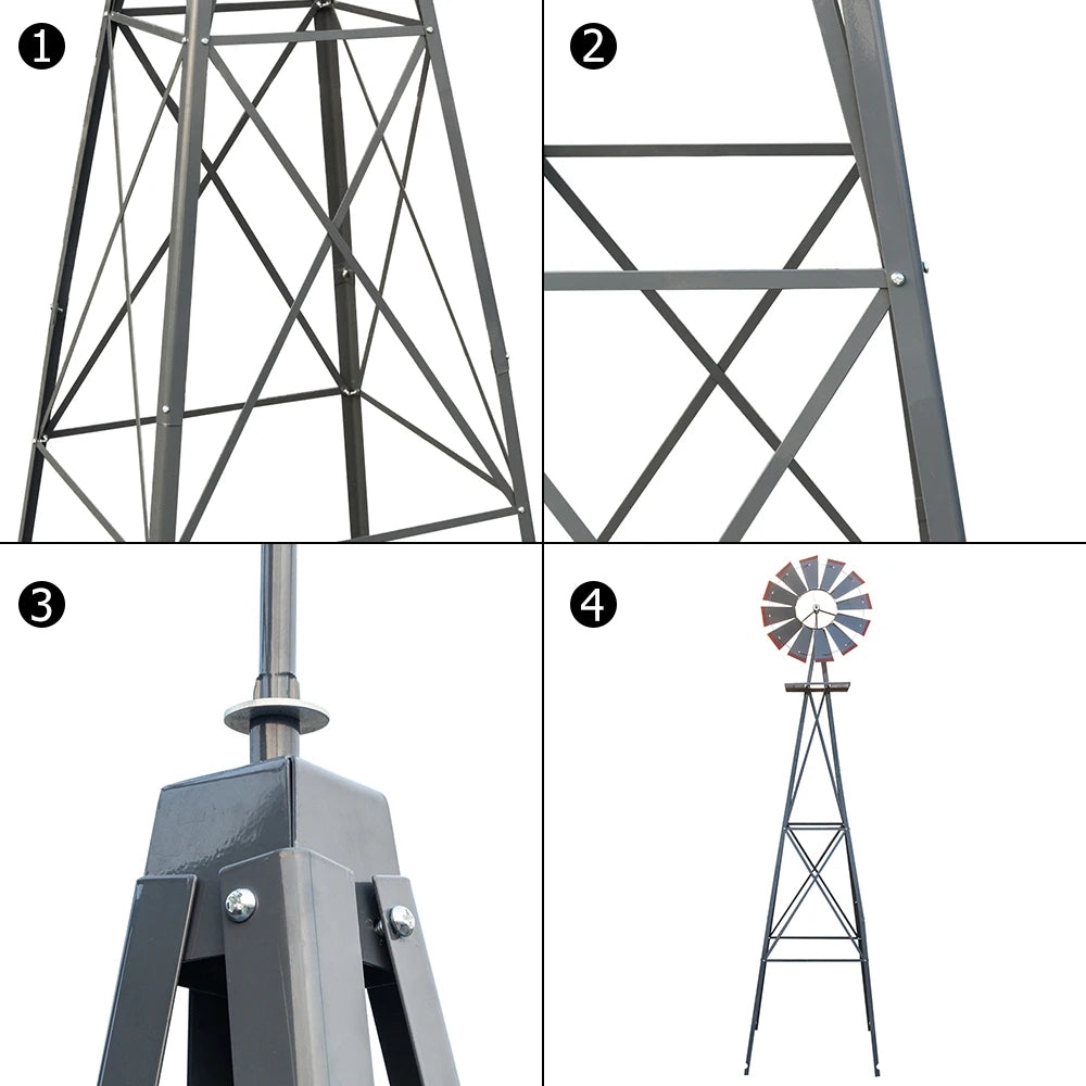 US Stock Decorative Stakes & Wind Spinners 8FT Weather Resistant Yard Garden Windmill Gray & Red