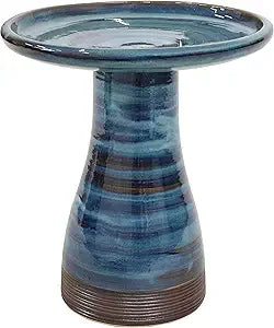 Sunnydaze 21" H Ceramic Bird Bath for Outside - Hand-Painted Outdoor Bird Bath Bowl, UV/Frost-Resistant Finish - Yam - Ribbed Pe