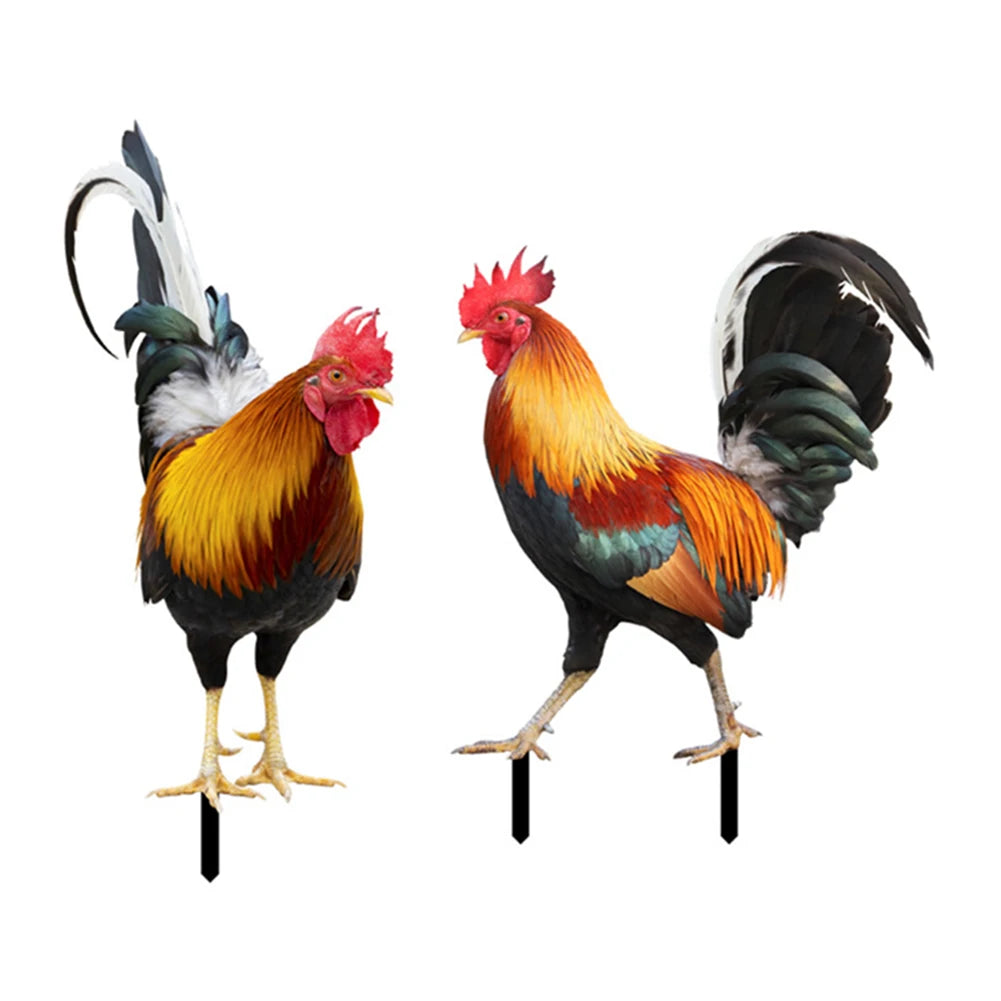 2PCS Chicken Sculpture Weatherproof Chicken Fence Sculpture Garden Decorations Acrylic for Garden Patio Backyard Decoration