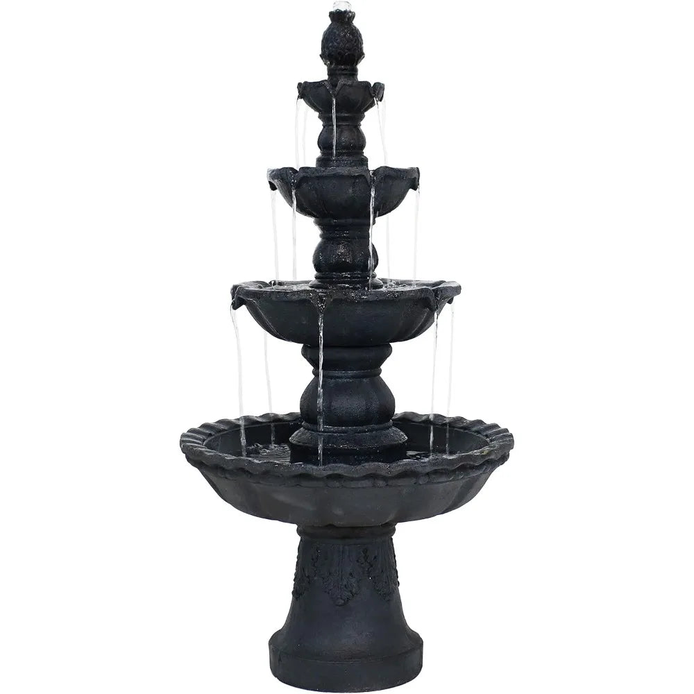 Pineapple 52-Inch 4-Tier Outdoor Water Fountain - Tall Outdoor Fountain for Garden, Patio or Yard - Black