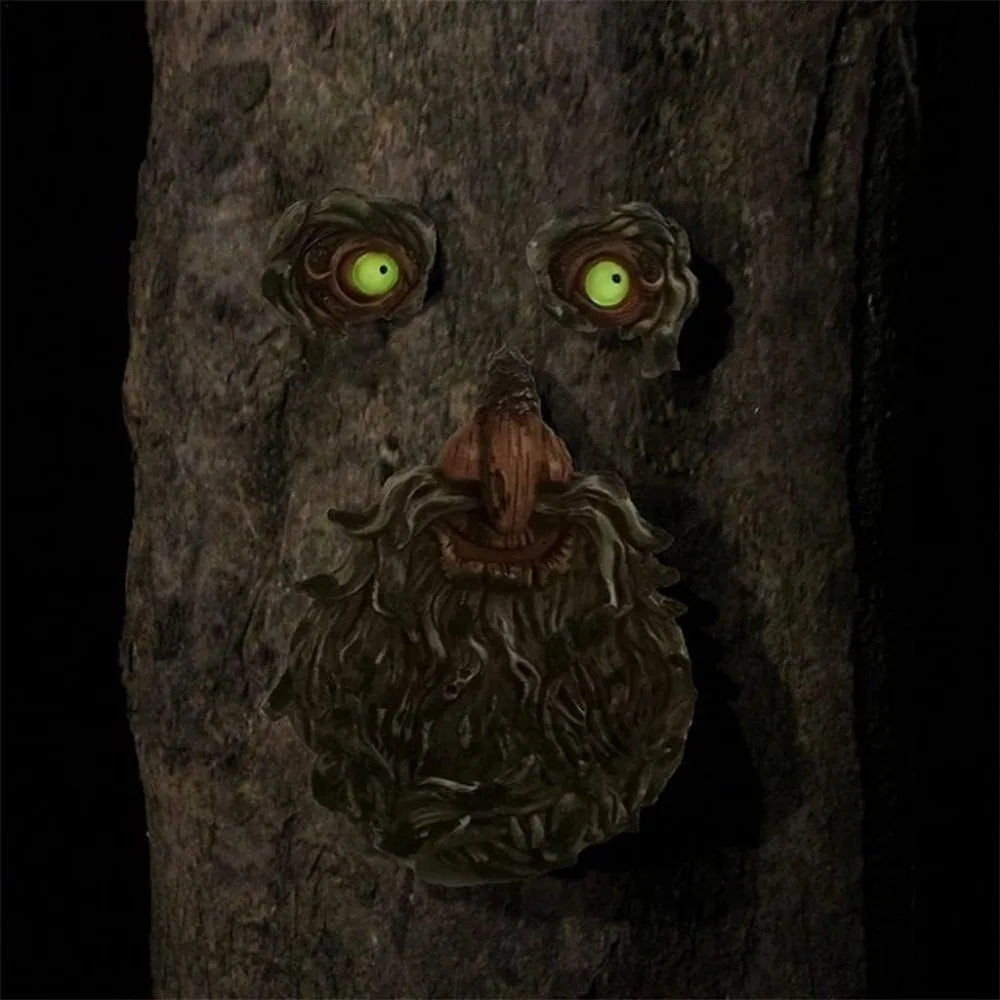 Funny Tree Face Resin Luminous Outdoor Bird Feeder Sculpture Decoration Hanging Wild Bird Feeder Yard Art Garden Decor Can be Us