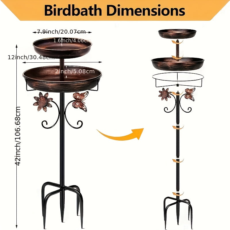 Large Capacity Double Layer Bird Bath Tub - Heavy-Duty Iron Construction, Rust-Proof Outdoor Garden Bird bath with Stable 5-Claw Base, All-Season Decoration for Attracting Birds, Easy to Install & Clean - Ideal for Patio, Yar