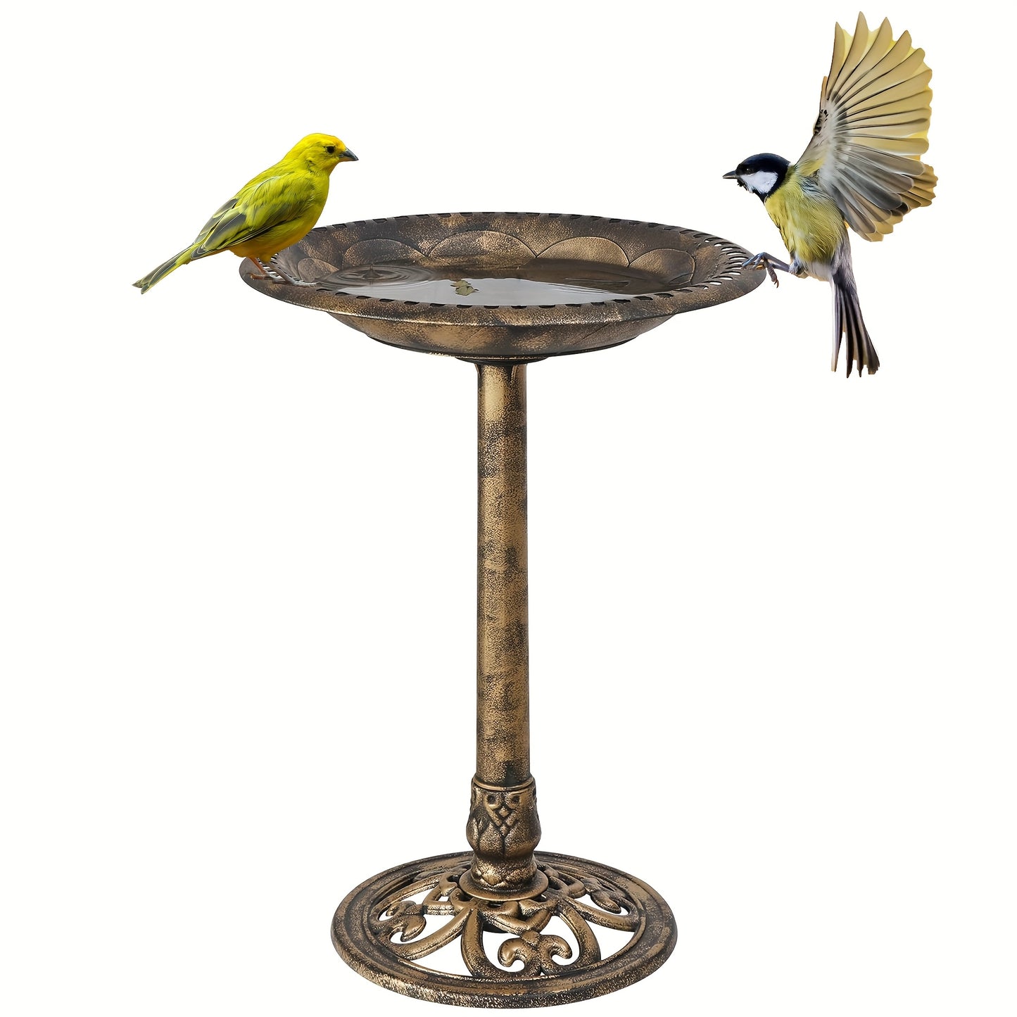 Antique Copper- Polyresin Bird Bath Fountain - Ornate Leaf-Design Lightweight Birdbath with Central Basin, Durable Outdoor Garden Decor for Attracting Birds, Goldfinches & Robins - Low-Maintenance Yard Water Feature